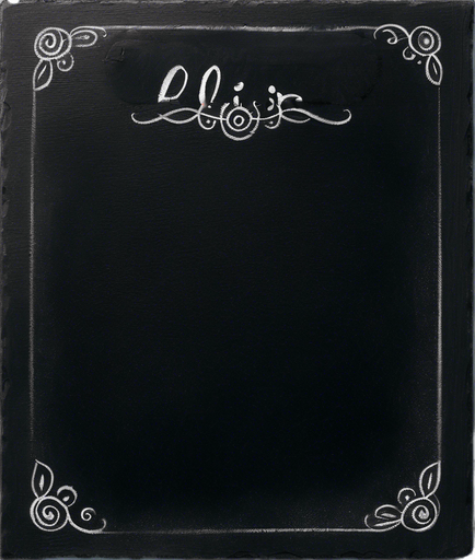 Word "ELIXIR" handwritten in chalk aligned at the top