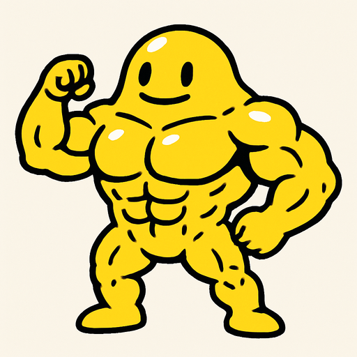 Bana sarı kaslı bir slime yap elleri kolları ayakları var kasları kolayca belli oluyo nötr.
In-Game asset.  2d.  High contrast.  No shadows