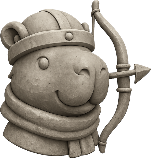 Recrealo en una escultura. Utiliza un estilo cartoon. Usas colores grises. Recuerda que es un capibara usas sus rasgos y formas. Damelo sin fondo