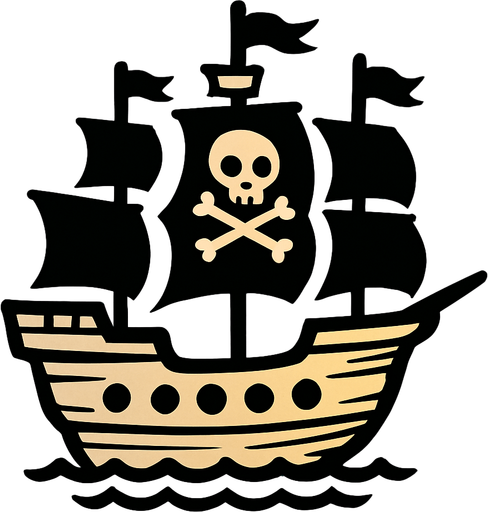pirate ship.
In-Game asset.  2d.  High contrast.  No shadows