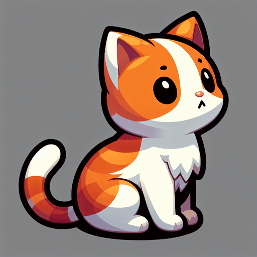 an orange and white cat facing away from the camera. the cat is sitting straight up and looking up, ready to pounce.
Single Game Texture.  In-Game asset.  2d.  Blank background.  High contrast.  No shadows