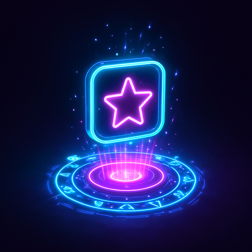 Neon cyberpunk button icon magic spell effect 3d hologram