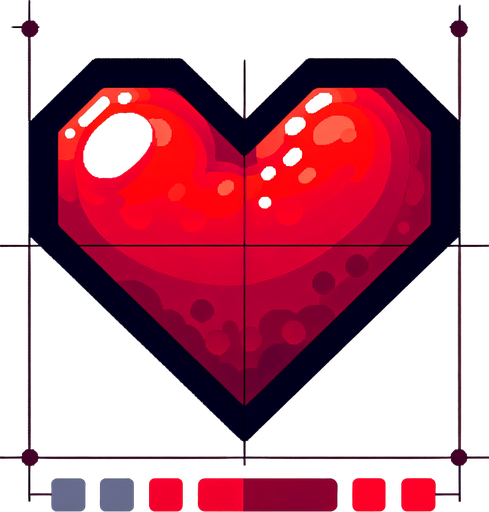 A red heart. simple..
Single Game Texture. In-Game asset. 2d. Blank background. High contrast. No shadows.