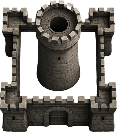 Askeri Kule, gerçekçi, üstten görünüm, yazısız.
In-Game asset.  High contrast.  No shadows