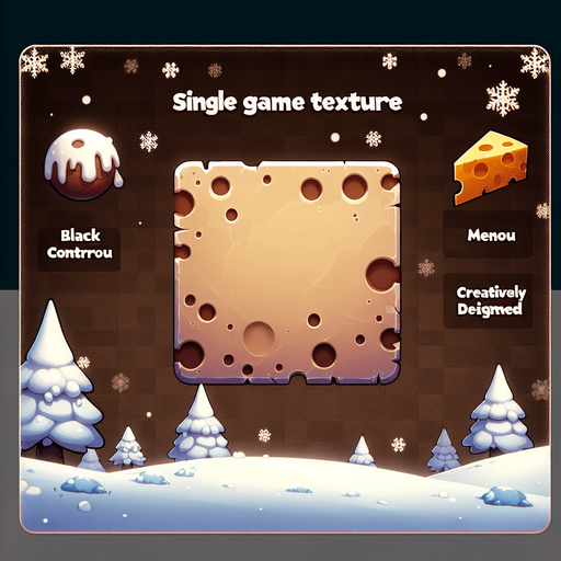 brown menu background, the frame is cheese, winter style Single Game Texture. In-Game asset. 2d. Blank background. High contrast. No shadows.