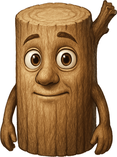 La imagen es una ilustración digital de un personaje animado que parece ser un trozo de madera o un objeto de madera con características humanoides y una expresión amigable pero algo peculiar.

Aquí una descripción detallada:

Cuerpo Principal (Tronco): El cuerpo principal del personaje es un cilindro de madera de color marrón claro, con una textura que sugiere vetas de madera. La parte superior es redondeada, formando la "cabeza".

Ultra Realista

Rostro: La "cabeza" tiene un rostro con rasgos humanos:

Ojos: Dos ojos grandes y redondos, con iris marrones y pupilas negras que miran ligeramente hacia el lado izquierdo del personaje. Tienen un brillo que les da un aspecto vívido.

Cejas: Cejas finas y elevadas, que contribuyen a la expresión de sorpresa o curiosidad.

Nariz: Una nariz pequeña y estilizada que sobre.
In-Game asset.  2d.  High contrast.  No shadows. Ultra Realista. Ultra Realista