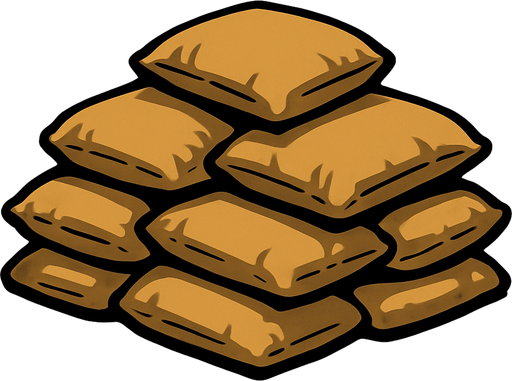 Stacked army sandbags small.
In-Game asset.  2d.  High contrast.  No shadows