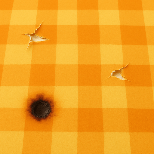 Add small tears in two places and a burn mark in one place.