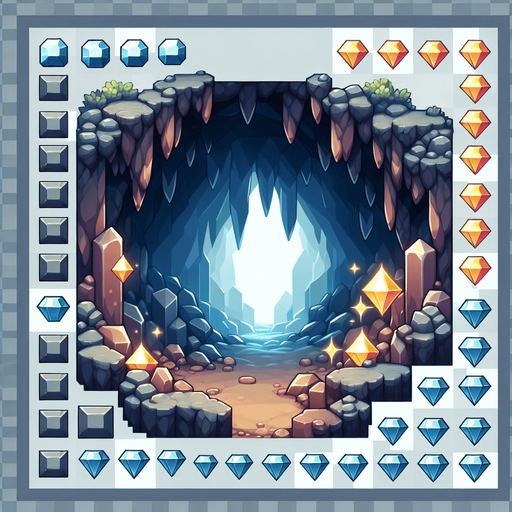 elmas dolu mağara.
Single Game Texture. In-Game asset. 2d. Blank background. High contrast. No shadows.