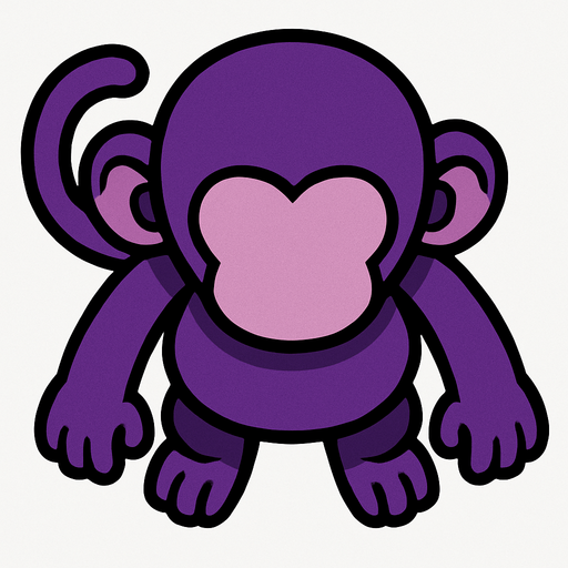 purple monkey top view.
In-Game asset.  2d.  High contrast.  No shadows