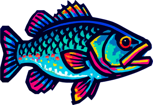 A sea bass. 80s arcade machine graphics. 
Swimming Side profile. White background. 
In-Game asset.  2d.  High contrast.  No shadows