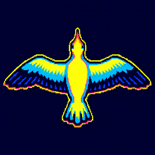 A seagull with wings spread straight out as if soaring. Top down view, looking down from above. 80s arcade machine graphics.
In-Game asset.  2d.  High contrast.  No shadows