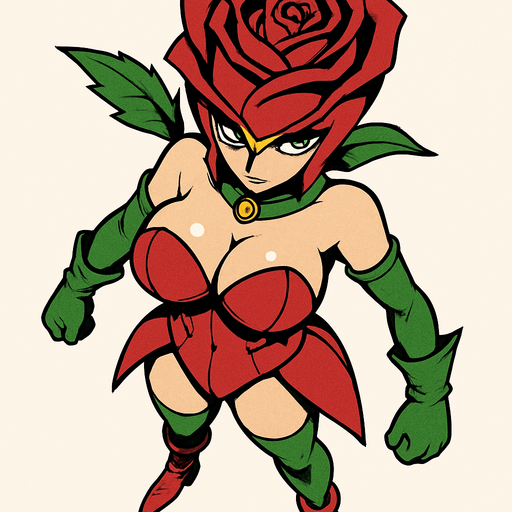 Rosemon, vista desde arriba, calidad y detalles altos, busto grande sexy, cuerpo completo.
In-Game asset.  2d.  High contrast.  No shadows