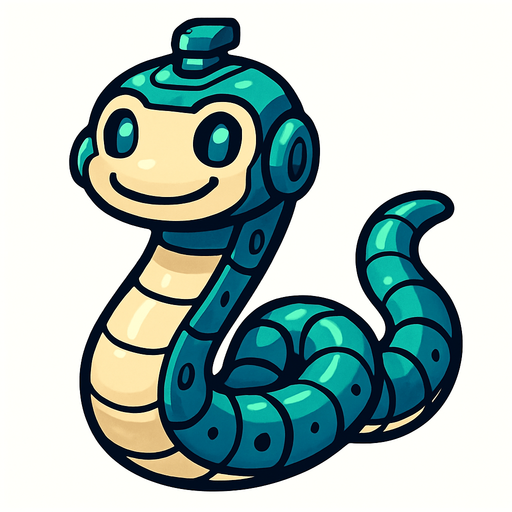 frendly robotic snake.
In-Game asset.  2d.  High contrast.  No shadows
