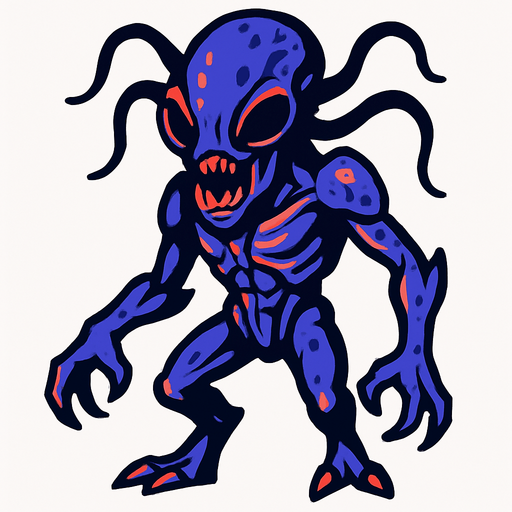 alien creature drawing.
In-Game asset.  2d.  High contrast.  No shadows