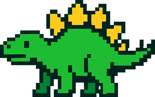 Make it 8 bit style dinosaur stegosaurus  cartoon character.
In-Game asset.  High contrast.  No shadows