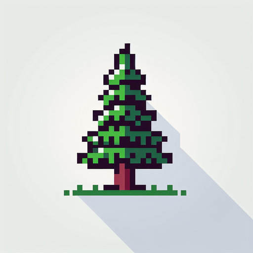 8-bit pine tree.
Single Game Texture. In-Game asset. 2d. Blank background. High contrast. No shadows.