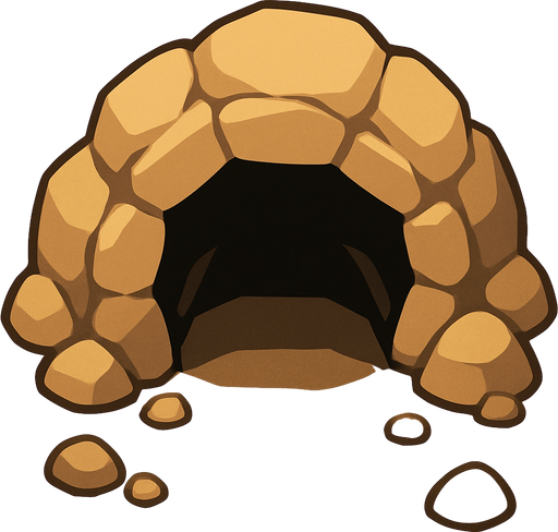 Una cueva de entrada grande.
In-Game asset.  2d.  High contrast.  No shadows. Vista superior. Lineless. Chibi