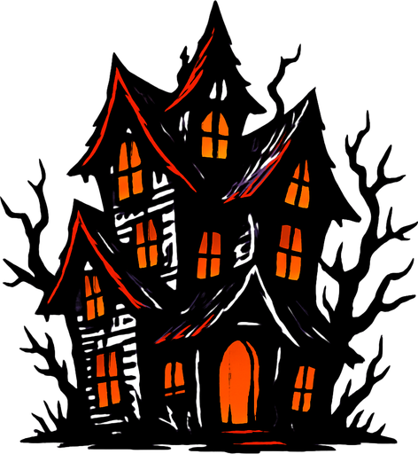 korkunç bir ev.
In-Game asset.  2d.  High contrast.  No shadows