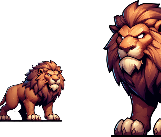 Lion.
Single Game Texture.  In-Game asset.  2d.  Blank background.  No shadows
