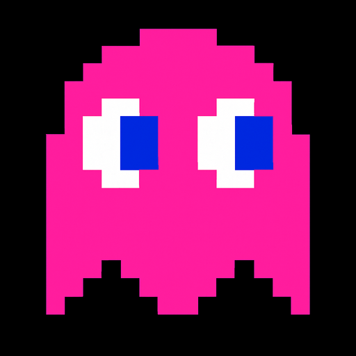 Pacman pink ghost.
In-Game asset.  2d.  High contrast.  No shadows