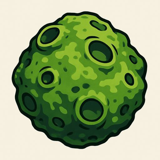 bio green  living asteroid.
Single Game Texture.  In-Game asset.  2d.  Blank background.  High contrast.  No shadows
