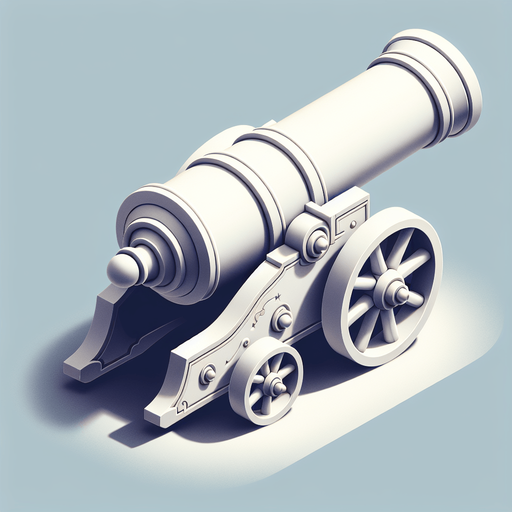 White cannon.
Single Game Texture.  In-Game asset.  2d.  Blank background.  High contrast.  No shadows