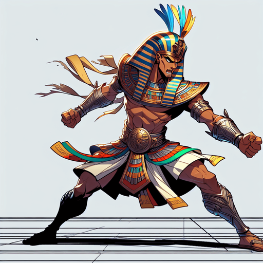 An animated image of an aggressive egyptian warrior.
Single Game Texture. In-Game asset. 2d. Blank background. High contrast. No shadows.