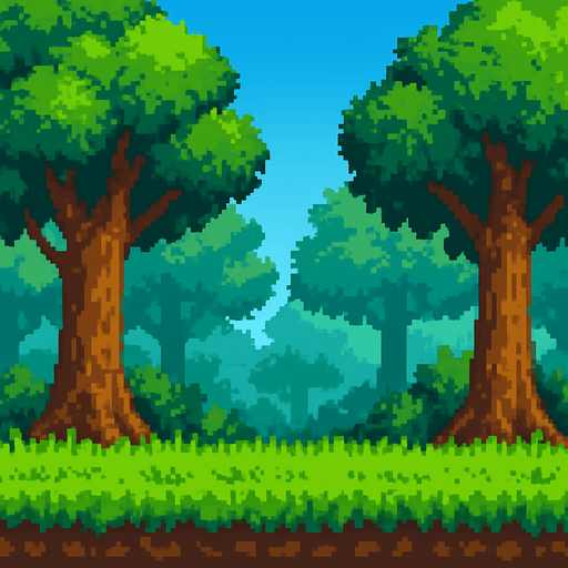 Pixel art Forest background.
In-Game asset.  High contrast.  No shadows