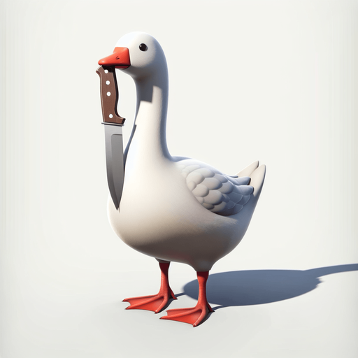 Goose with a knife.
Single Game Texture.  In-Game asset.  2d.  Blank background.  High contrast.  No shadows