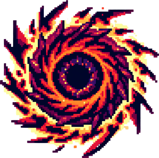 A single spiky rotating obstacle designed in pixel art style. Dark red color with glowing orange edges to create urgency. The obstacle is circular with sharp edges, slightly animated to spin or pulse. Made to look dangerous but simple, ideal for a fast-paced jump-and-dodge arcade game. Transparent background..
Single Game Texture.  In-Game asset.  2d.  Blank background.  High contrast.  No shadows