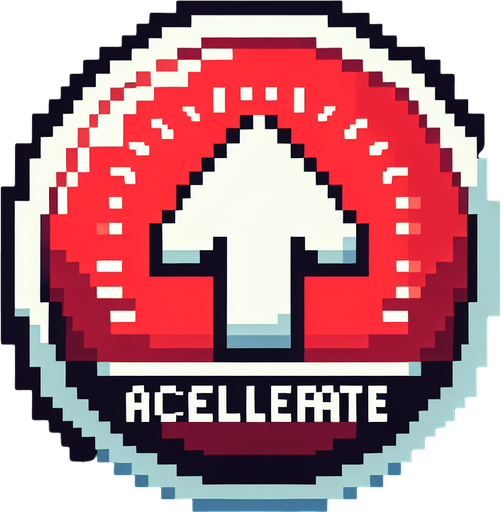 "Pixel art style accelerate button icon, 64x64 size, glowing red or white, with an upward arrow or speed meter symbol, circular or rounded rectangle, designed for mobile racing game UI, clean and minimal arcade look". button shoudld be straight up and accelerate text hd images
Single Game Texture.  In-Game asset.  2d.  Blank background.  High contrast.  No shadows