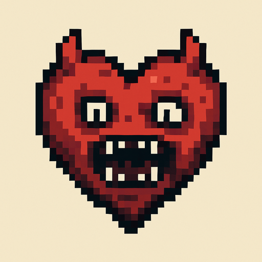 Make a 2d pixel monster heart no leg no arm.
In-Game asset.  2d.  High contrast.  No shadows