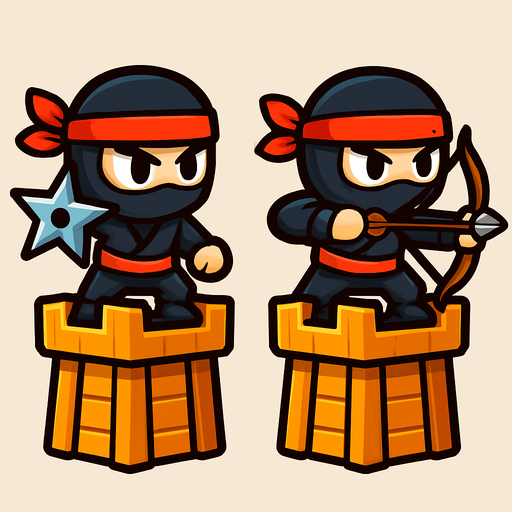 Towers have both ninjas assets one have star and one have bow. HD colors.
In-Game asset.  2d.  High contrast.  No shadows