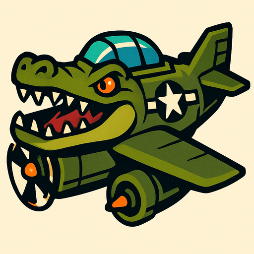 bomber plane crocodile.
In-Game asset.  2d.  High contrast.  No shadows