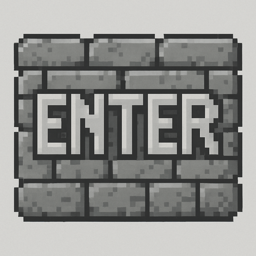 SVG made of grey stone bricks that says ‘Enter’. Retro pixel art.
In-Game asset.  2d.  High contrast.  No shadows