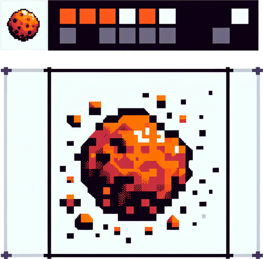 8-bit. asteroid. orange. in game asset. 2d. no shadow..
Single Game Texture. In-Game asset. 2d. Blank background. High contrast. No shadows.