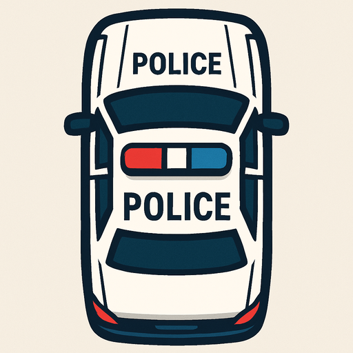 Kuş bakışı polis aracı.
In-Game asset.  2d.  High contrast.  No shadows