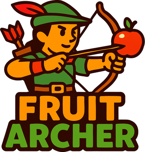 Fruit Archer titulo.
In-Game asset.  2d.  High contrast.  No shadows