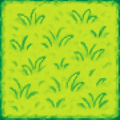Top-down view of a single cartoon-style grass tile, seen from above, 2D game style, seamless and repeatable texture, bright colors, hand-drawn or pixel-art style, soft grass texture, 32x32 sprite..
In-Game asset.  2d.  High contrast.  No shadows