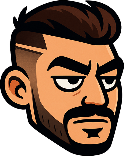 Cartoon-style head of a “keko” character inspired by Turkish street style. The sides of his hair are shaved short, the top is longer and voluminous. A sharp razor line is cut into the left side of his hair. He has a thin mustache and a neatly trimmed beard along the jawline. Thick eyebrows and half-closed, confident eyes give him a bold, slightly smug expression. Skin tone is tan or medium. His face has sharp, masculine features. The style is cartoonish, not photorealistic. Background is minimal to keep focus on the character’s head. The head is slightly tilted forward, as if ready to fly like in Flappy Bird. Overall vibe is playful but with a tough, urban edge..
In-Game asset.  2d.  High contrast.  No shadows