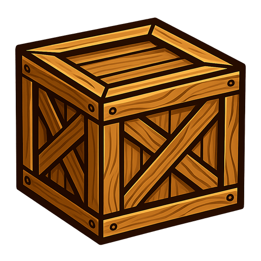 Box wooden.
In-Game asset.  2d.  High contrast.  No shadows