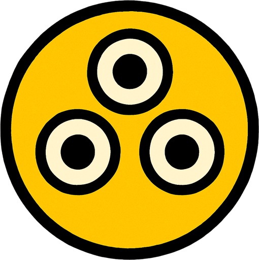 A yellow circle with 3 eyes no mouth and the eyes are in a triangle orientation.
In-Game asset.  2d.  High contrast.  No shadows