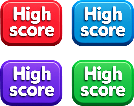3D pack of buttons have text "Hich score". different colors. HD colors.
In-Game asset.  High contrast.  No shadows. 3D