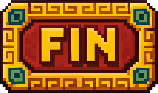 Hazme un boton pixelar azteca, que diga  Fin.
In-Game asset.  2d.  High contrast.  No shadows