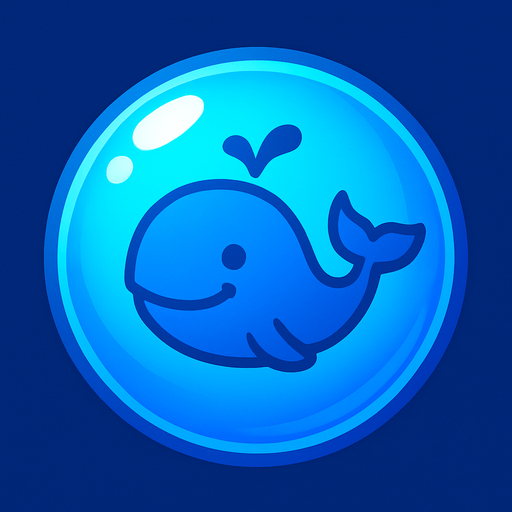 A shiny blue bubble with a smiling whale icon inside, simple and vibrant, for a bubble shooter game.
In-Game asset.  2d.  High contrast.  No shadows