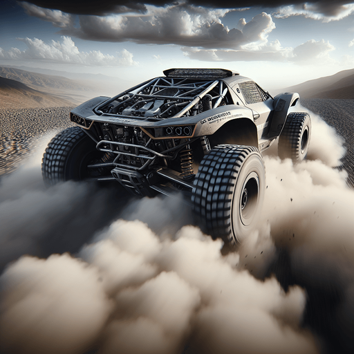 Photorealistic Cross-Country Dakar-Rally-Car from topback view.