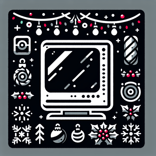 a PC, christmas style Single Game Texture. In-Game asset. 2d. Blank background. High contrast. No shadows.