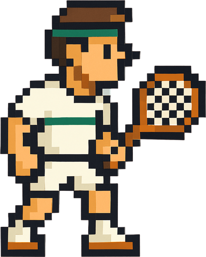 pixelart tennis player looking to the right.
In-Game asset.  2d.  High contrast.  No shadows