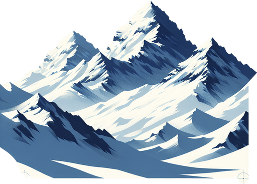 snowy mountains.
Single Game Texture.  In-Game asset.  2d.  Blank background.  High contrast.  No shadows